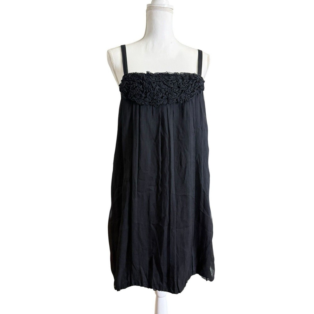 Alice + Olivia Black 100% Silk Rosette Babydoll Mini Dress Size Small - Picture 2 of 10